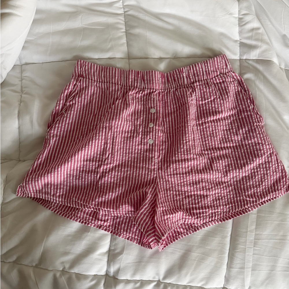 Daily drills pink poplin/seersucker shorts